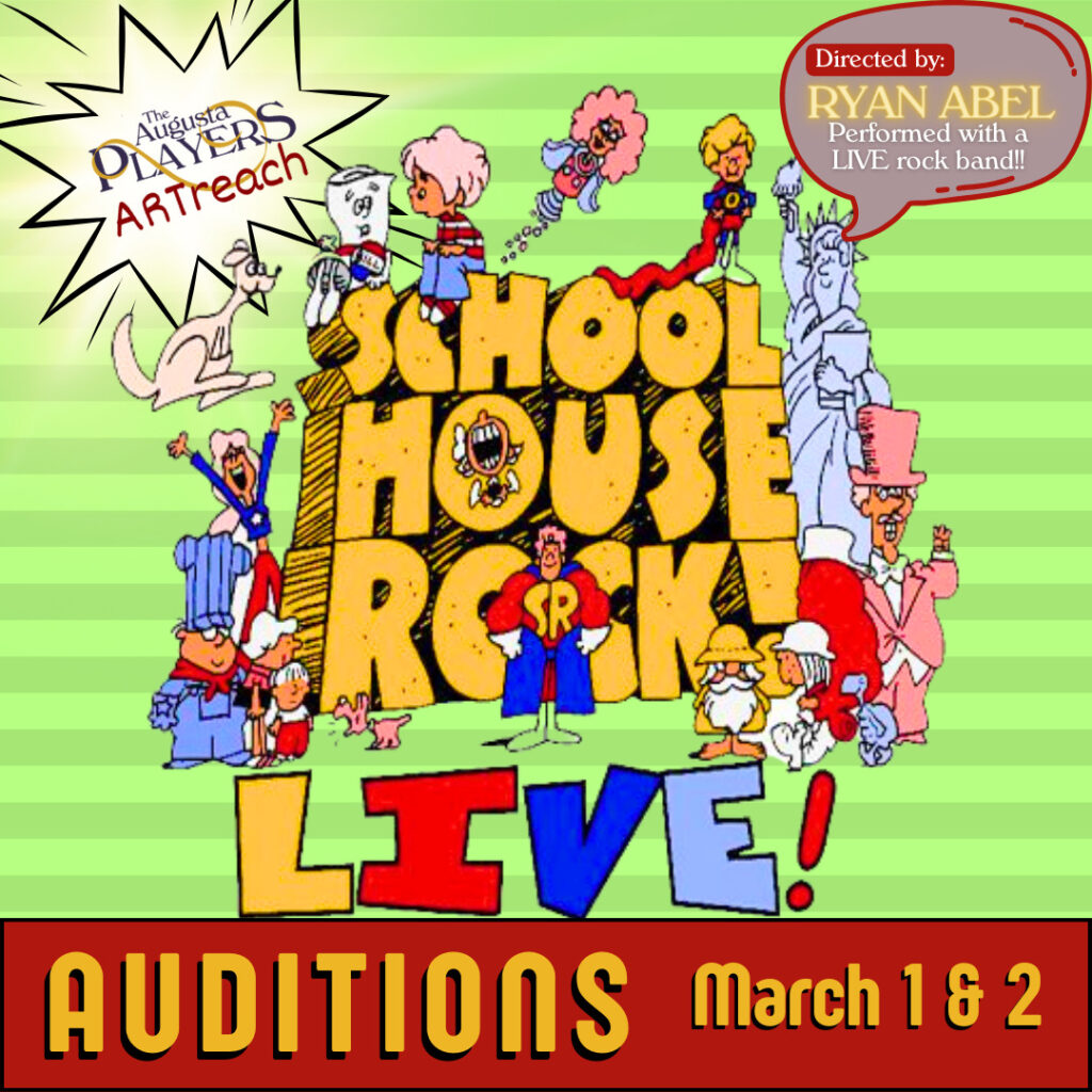 Auditions – March 1st
Callbacks – March 2nd
Performances – April 23rd -24th, 2024.
**NOTE Public Performance April 23rd**
**NOTE School Shows during the Day on April 23rd and 24th**